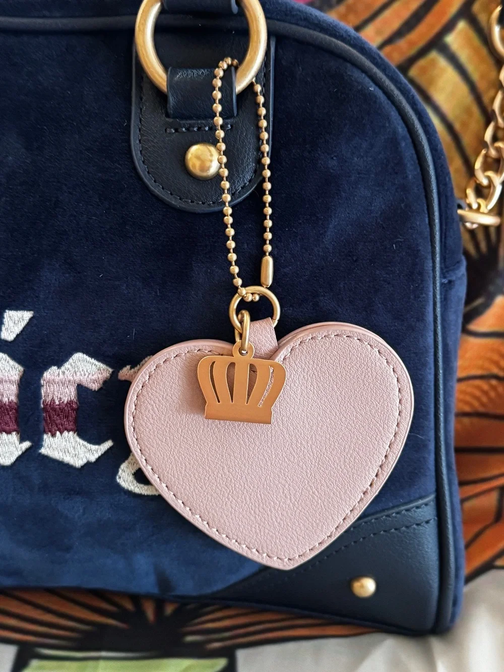 Juicy Couture Navy Suede Satchel with Pink Heart Charm